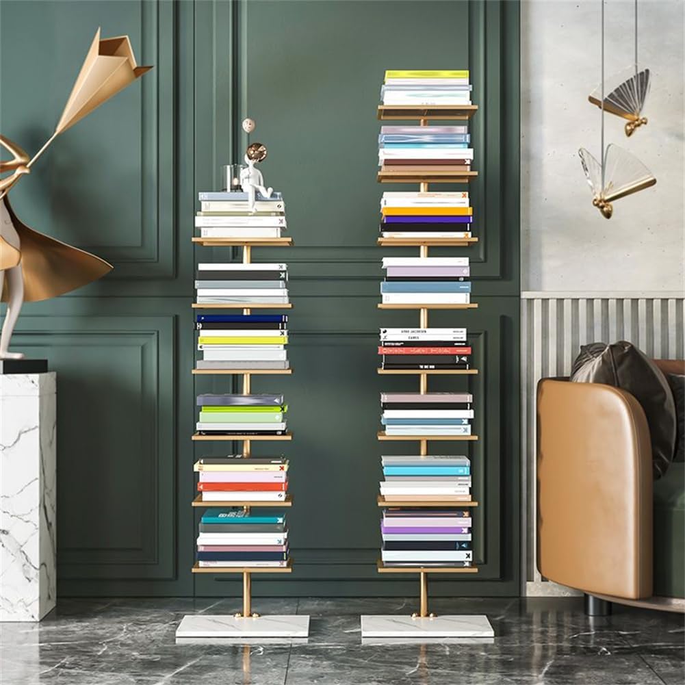 KWOKING Modern Open Back Bookshelf Vertical Shelf Bookcase Nordic Invisible Bookshelf Shelf Floor Wall Bedroom Suspension Simple Bookcase Gold 13.8