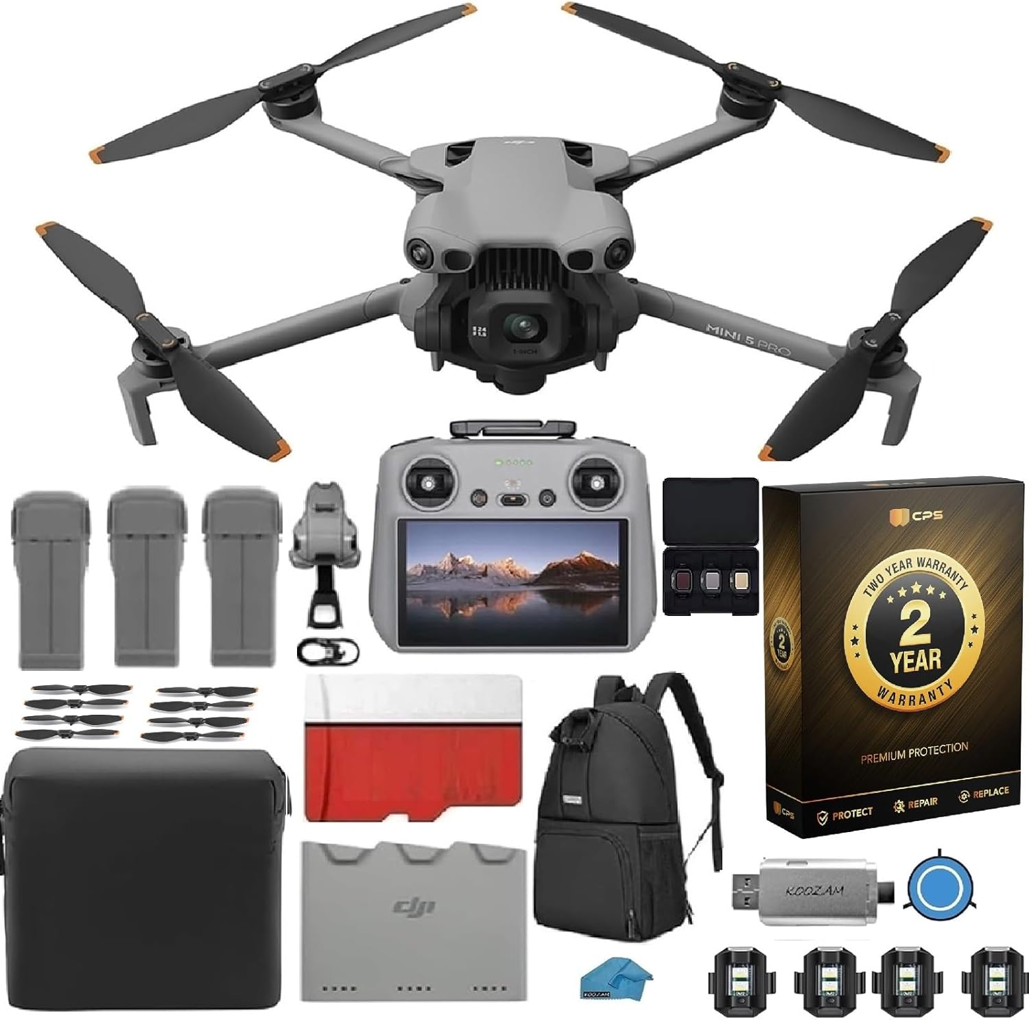DJI Mini 5 Pro Fly More Combo with DJI RC 2 Controller, 1-Inch CMOS 4K Drone for Beginners with Omnidirectional Obstacle Sensing, ActiveTrack 360, 225 Gimbal Rotation, 3 Batteries Bundle with 2 Year Extended Warranty