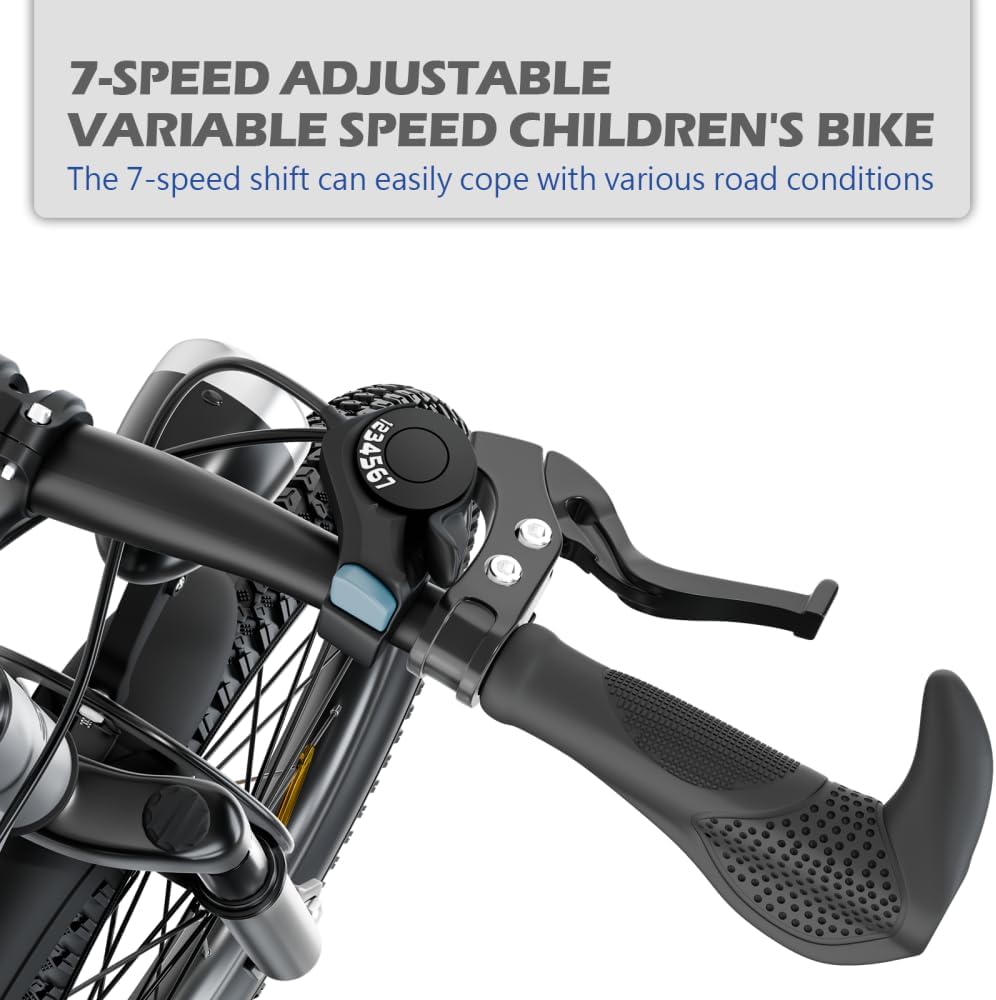 24 Inch Kids Mountain Bike with Dual Disc Brakes for Boys & Girls - 7-Speed Gears, Shock Absorber Front Fork, LED Light, Steel Frame for Ages 7-12 Outdoor Riding