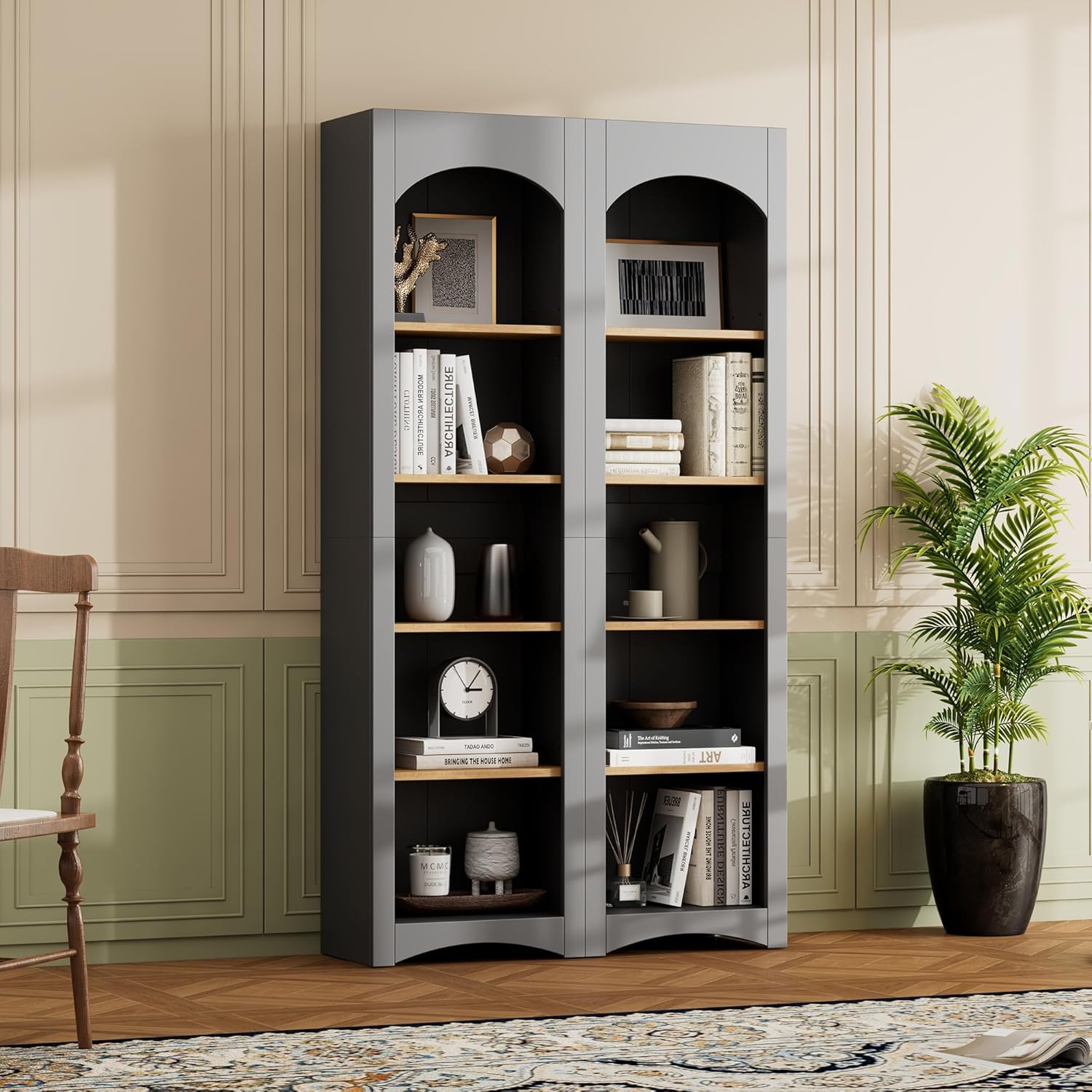 MaiDeHaoo 5 Tier Bookshelves Set Tall Bookcases with Adjustable Shelves Kitchen Pantry Cabinet 72 Inch Tall - Grey