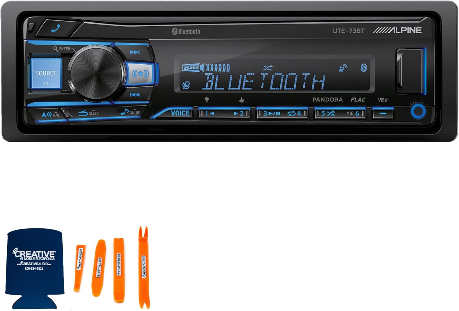 Alpine UTE-73BT Bluetooth Car Stereo with 4 SXE-1726S 220W Coaxial Speakers. No-CD Mechless Digital Media Receiver Head Unit