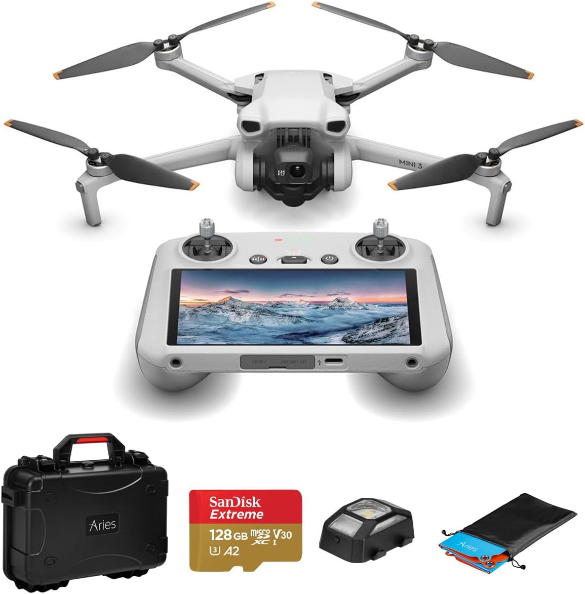 DJI Mini 3 Drone with RC Remote Controller, Carrying Case, 128GB microSD Card, Anti-Collision Light, Landing Pad