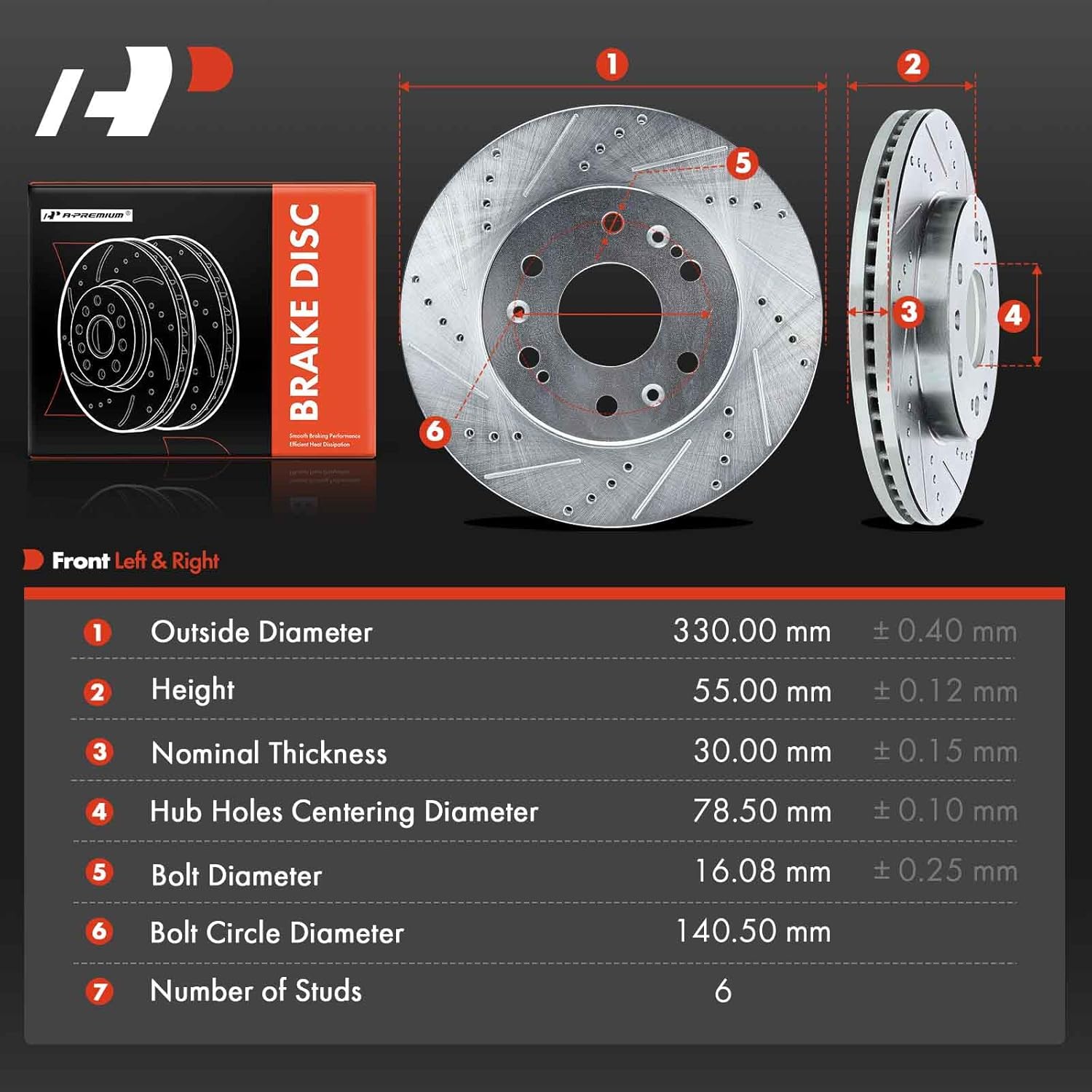 A-Premium Front and Rear Drilled and Slotted Disc Brake Rotors Compatible with Select Chevy, GMC and Cadillac Models - Silverado 1500, Sierra 1500, Escalade, Avalanche, Suburban, Tahoe, Yukon, 4-PC