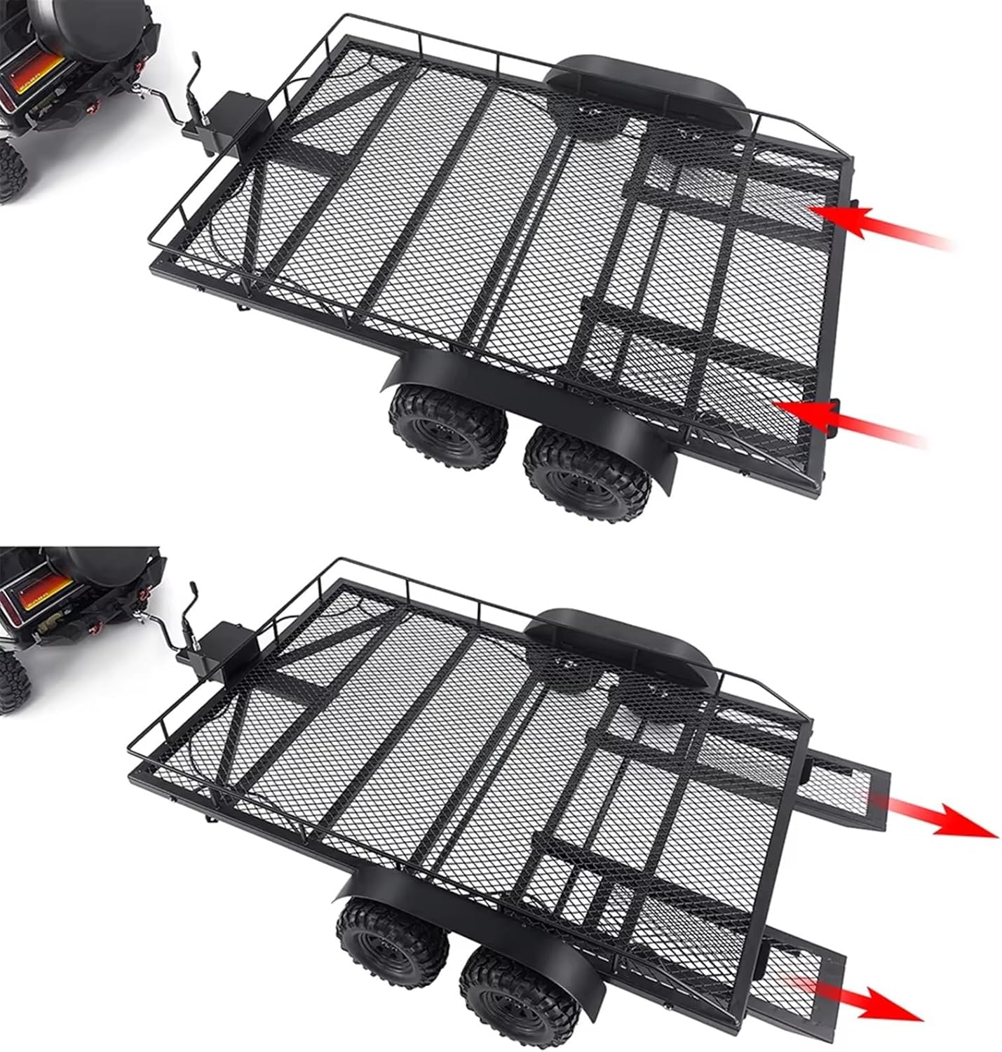 RC Cars Crawler Parts Compatible with Trailer 1/10 1/5 1/8 RC Car Crawler DIY Upgrade Parts Accessories 1Set Metal Large Trailer with Tire