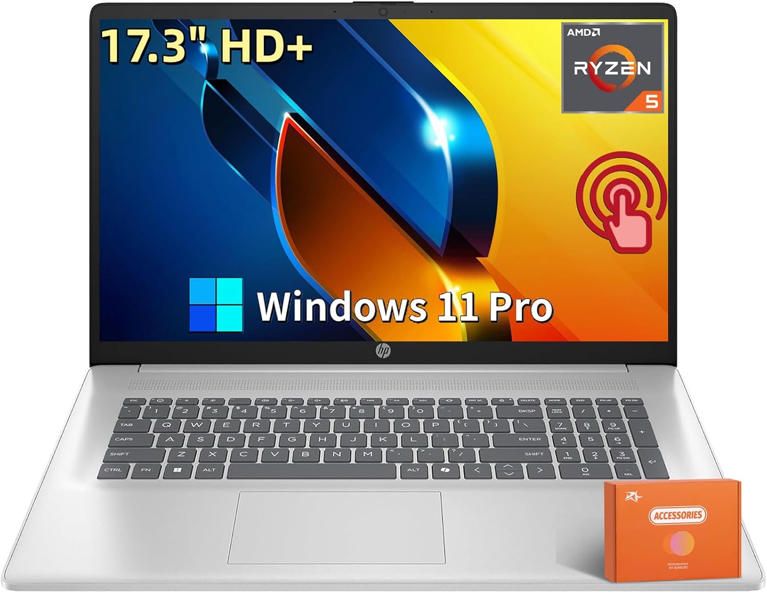 HP 17 Inch Touchscreen Laptop for Business, AMD Ryzen 5 7430U, 17.3