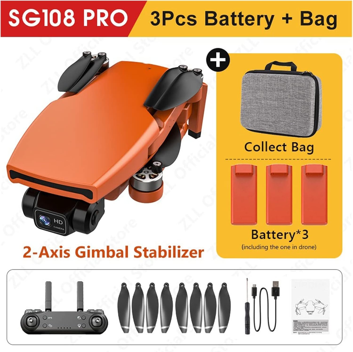 Foldable Drone Quadcopter Two- Gimbal Camera Drone GPS 5G WiFi 4K Mini Quadrocopter Professional Brushless Motor Dual Cam RC Drone (Color : Black 2B Bag Size : 1) (Pro O 3B Bag 1)