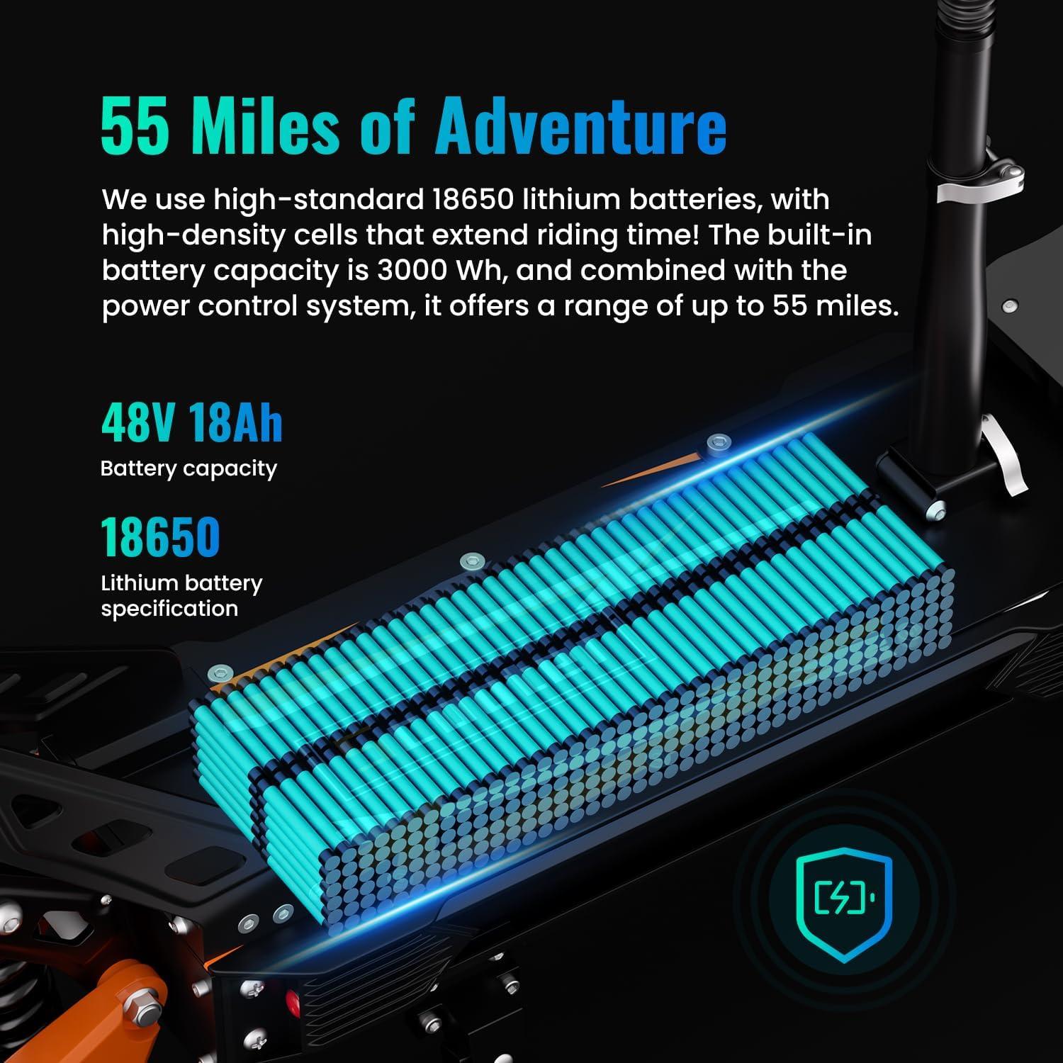 Electric Scooter for Adults, 48V 18Ah Battery, 50-60 Mile Range, 10.5-Inch Tire, Foldable E-Scooter, UL2272 Certified(864WH-with Seat)