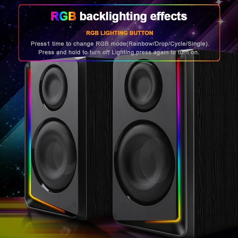 Support Gaming RGB 2.0 Speakers Aux 3.5mm Stereo Surround Music for Computer PC Loudspeakers