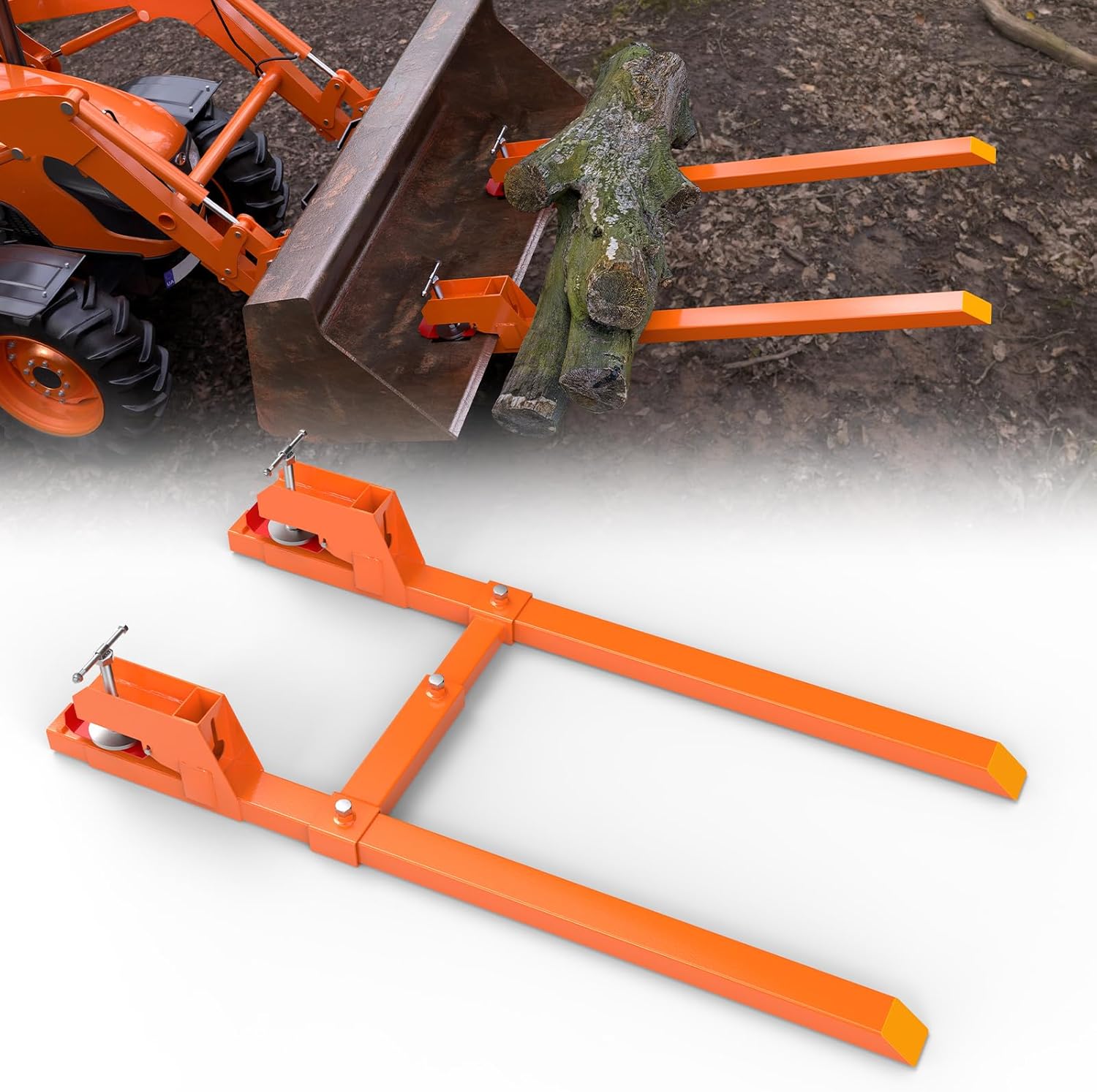New Upgraded Clamp on Pallet Forks with Non-Slip Pad & Tongue, 60” Total Length 4000LBS Tractor Bucket Forks, Orange Single Screw Design Quick Attach Pallet Forks Attachment for Tractor Bucket