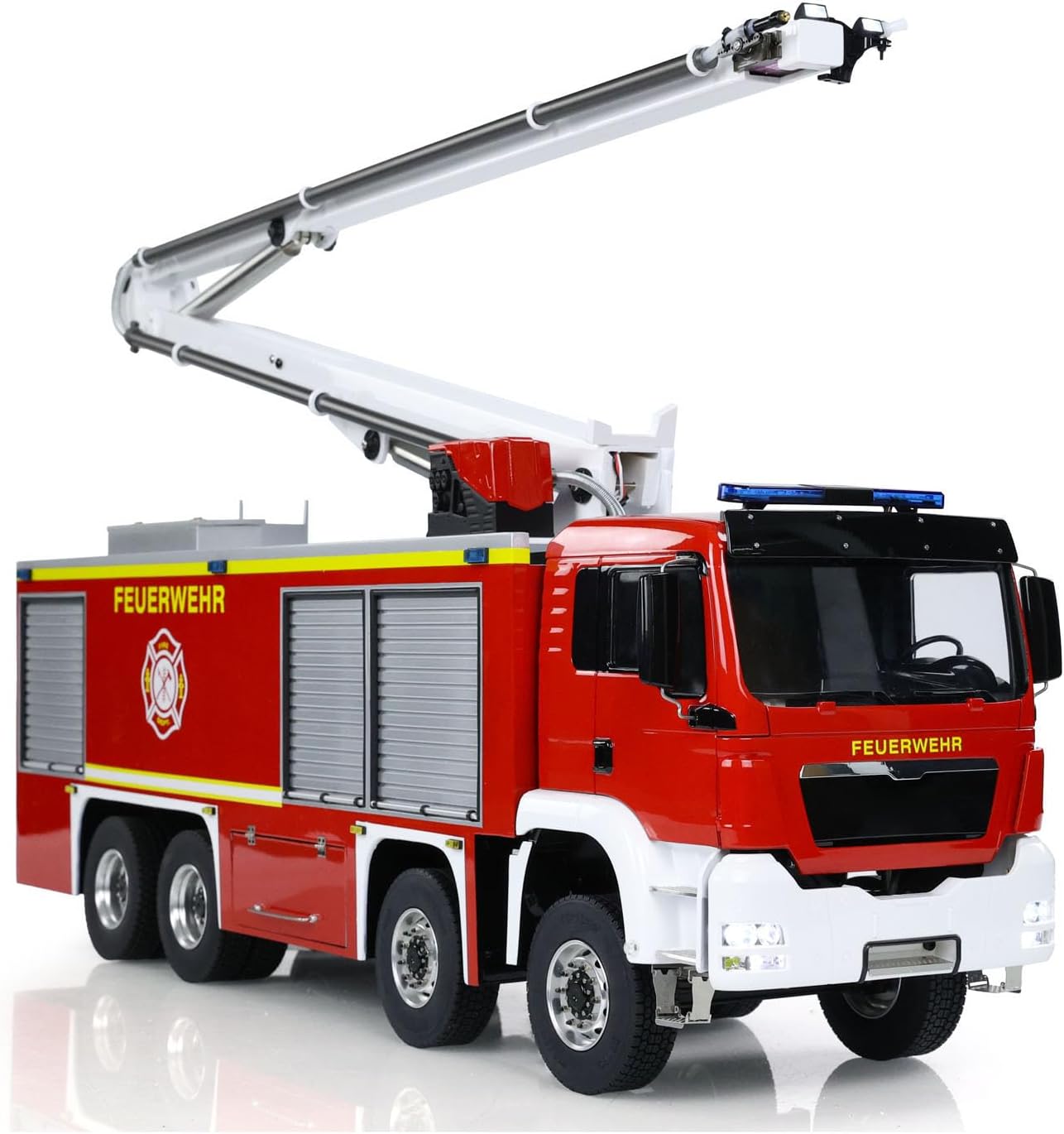 1/14 8x4 Metal Chassis RTR Snozzle High-Reach Extendable Turret Two-Speed Transmission Differential Lock RC Fire Truck for Hobby