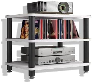 Heavy Duty Audio Rack Tower - Amplifier Stand & Speaker Shelf for Media Components - Sturdy Audio Component for Home Theater & Entertainment Systems (White 3)