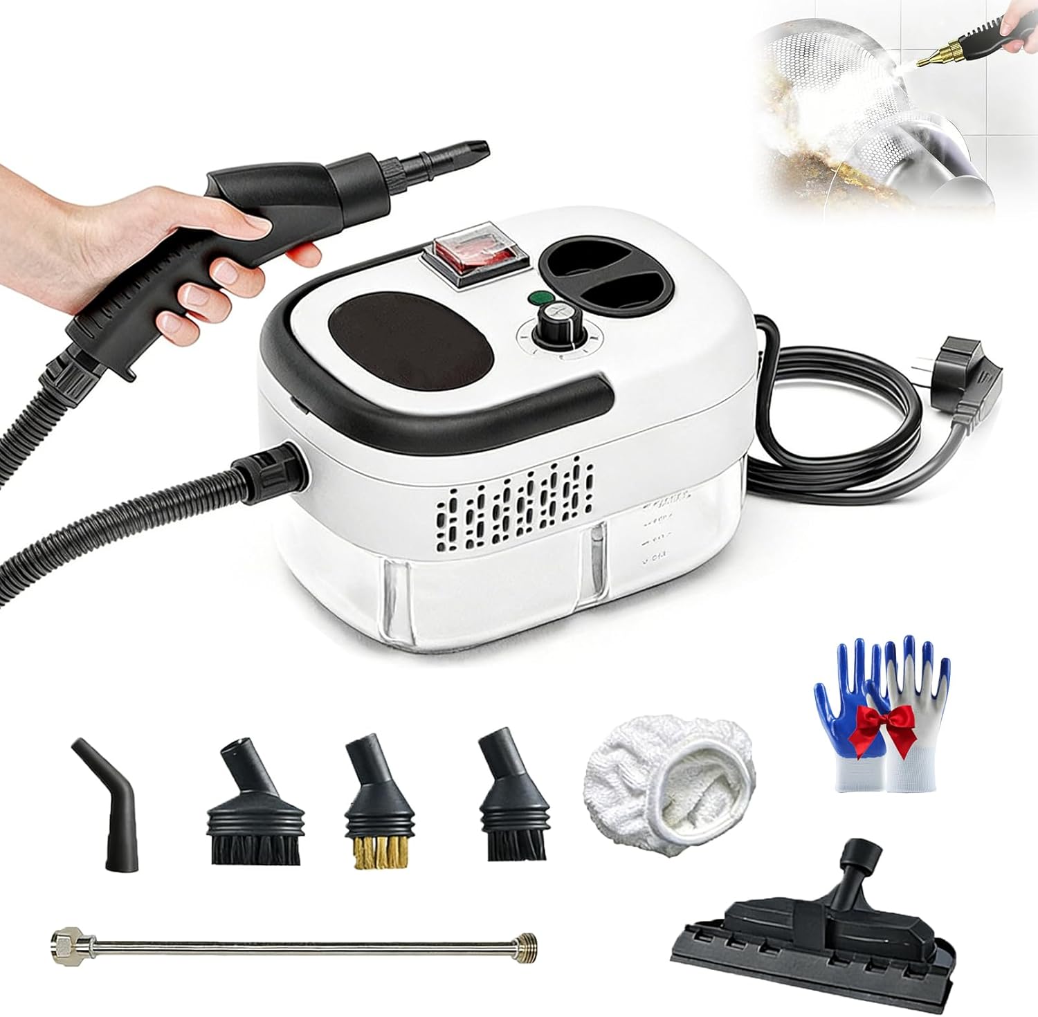 Limpiador A Vapor Para Casa, 105°C/221°F High-Temperature Pressurized Handheld Steam Cleaner And Mop, 2500 W 6-Level Adjustable High Pressure Steam Cleaner For Home Car,15s Heat-Up (White)