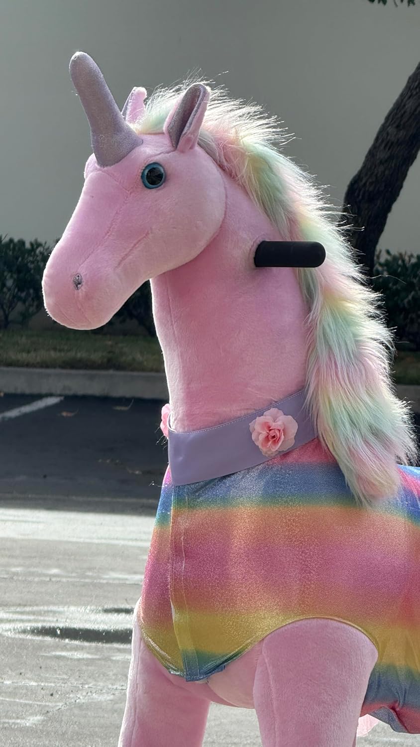 MEDALLION - My Pony Ride On Real Walking Horse for Children 5 to 12 Years Old or Up to 110 Pounds (Color Medium Pink Rainbow) for Girls