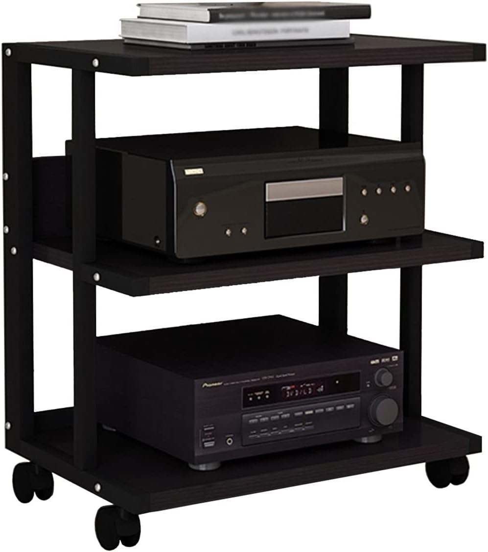 XIHAADOY Av Media Stand Corner Shelf Wooden Corner Shelves Component Cabinet Stereo Audio Rack Stand Tower 3-Tier Mobile (A)