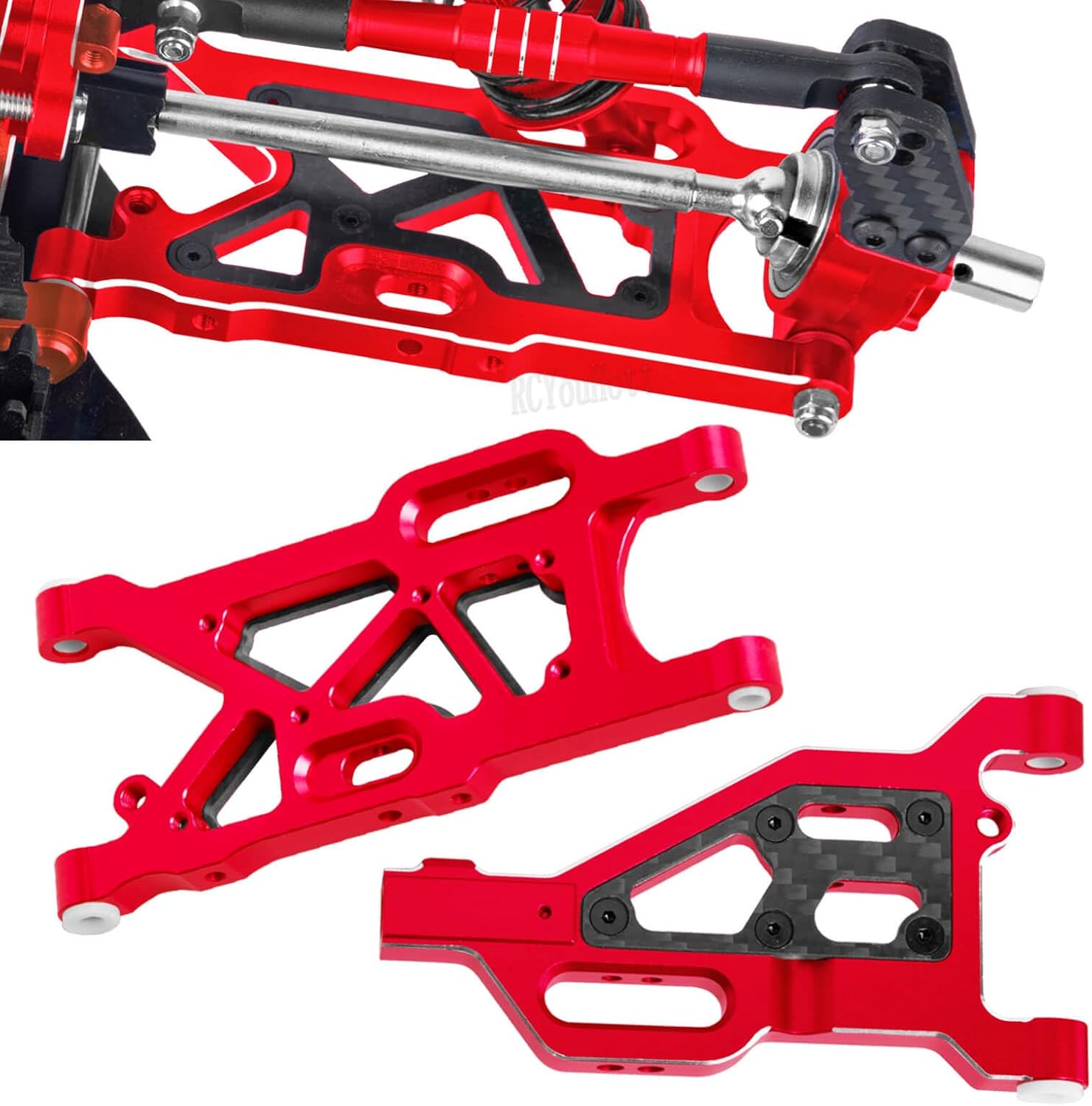 RC Suspension A Arms&Steering Blocks Axle Carriers&Gearbox Case w/43T/13T Diff Gear Mount&Camber Links Upgrades Part for 1/8 Typhon 6s BLX,1/7 Felony Infraction 6S BLX Limitless,Red