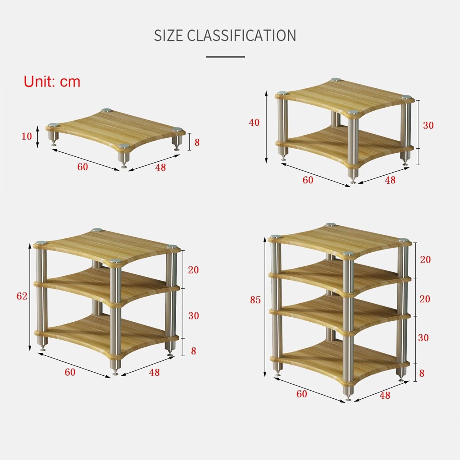AV Media Stand TV Stand Component Cabinet Corner Stereo Rack Audio Tower with Wooden Shelf and Steel Frame