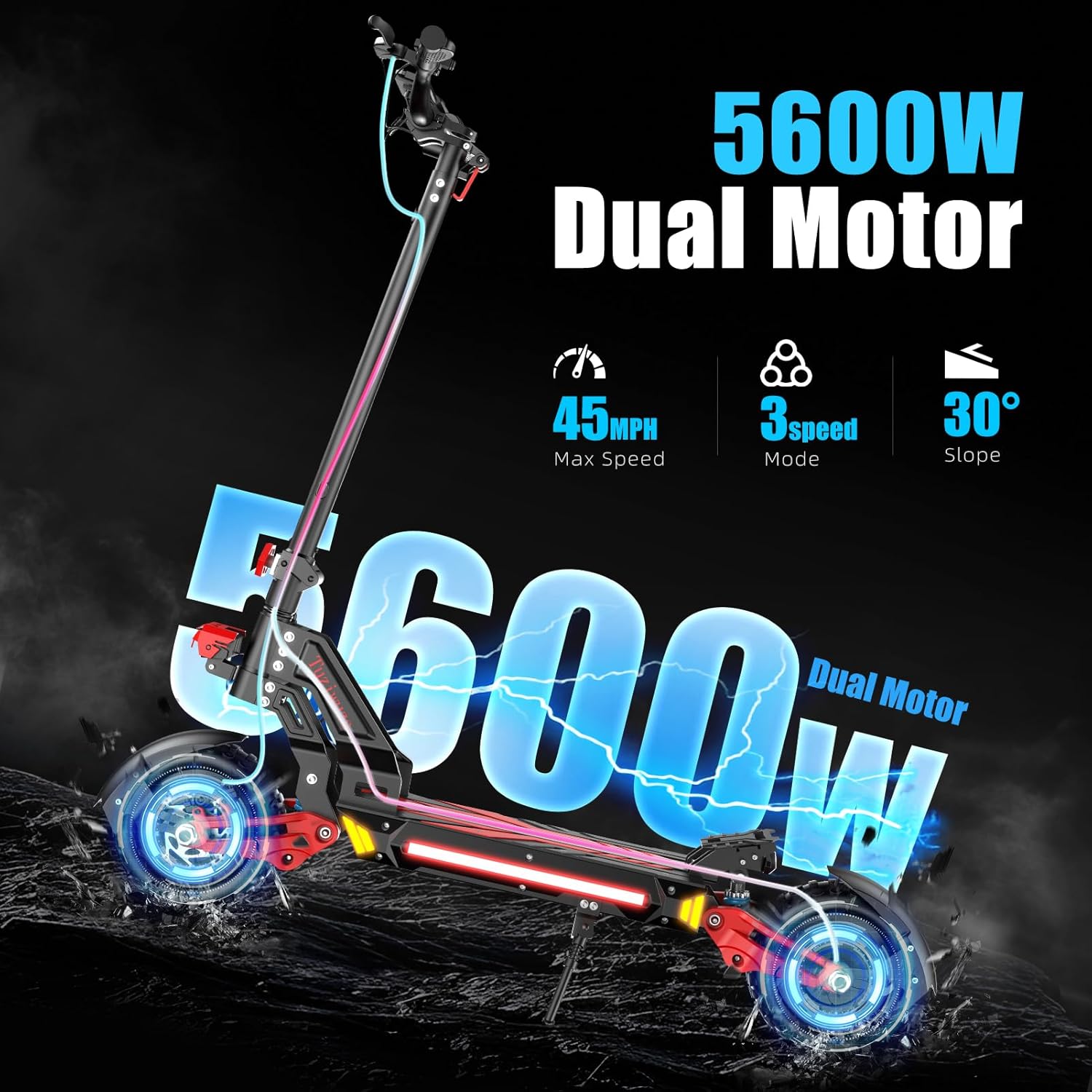 V2 5600W Dual Motor Electric Scooter for Adults, 48V26AH Lithium Battery, Up to 45MPH, 55 Miles Range, Dual Suspension, Dual Brakes, 3 Speed Modes, LCD Display – Off-Road Folding E Scooter