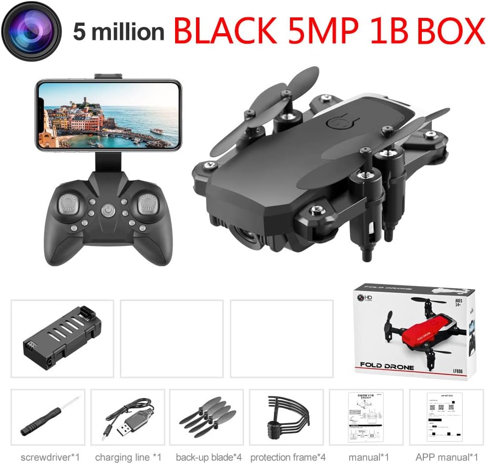 Quadcopter Mini Drone with 4K Camera HD Foldable Drones One-Key Return FPV Follow Me RC Helicopter (Color : Black 5MP 1B Size : 1)