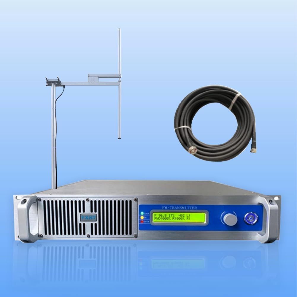 Long Range Professional FM Radio Broadcast Transmitter for Church Radio Station, FM Broadcast Transmitter 1000W+Antenna+30M Cable