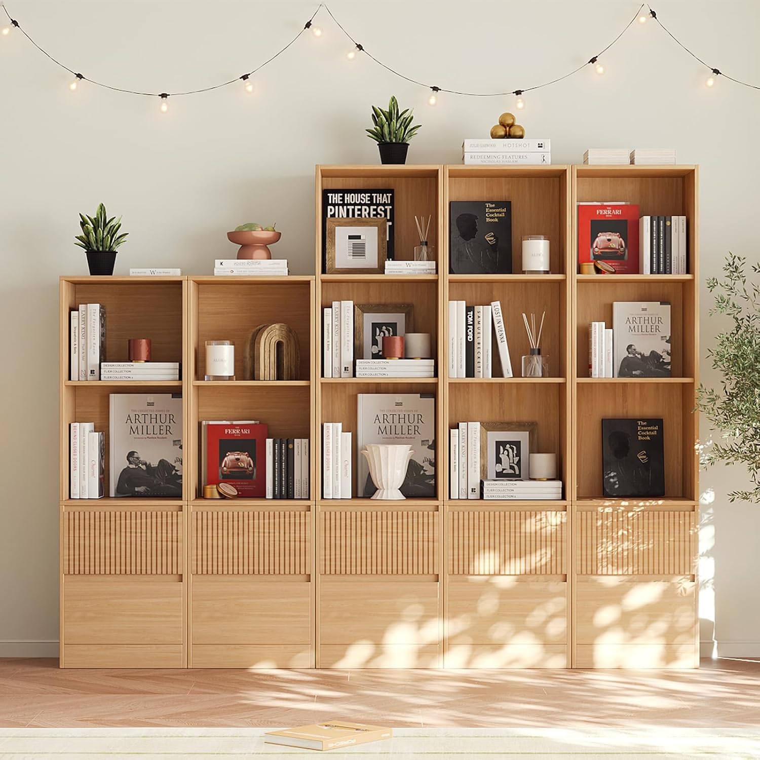 VOWNER Wood Cube Bookshelf, 3 Tier Book Shelf with Drawers, Storage Organizer Shelves Display Bookcases for Bedroom, Living Room, Office (2A+3B)