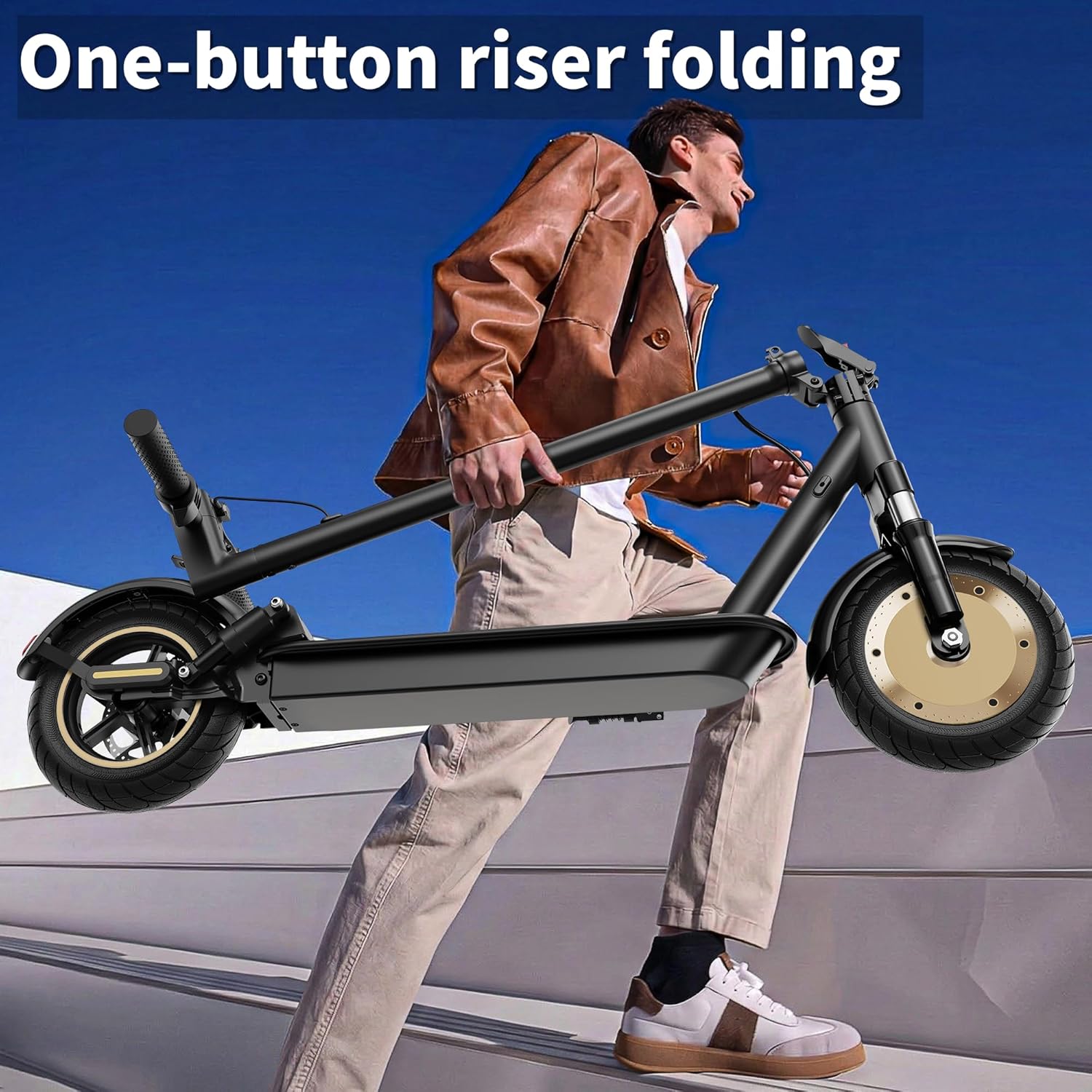 Electric Scooter, 10'' Soild Tires, 750W Motor, Dual Suspension, 21 MPH Top Speed, 25-30 Miles Long Range, Dual Braking, Max Load 264 lbs, Folding, Commuting, E Scooter for Adults Teens