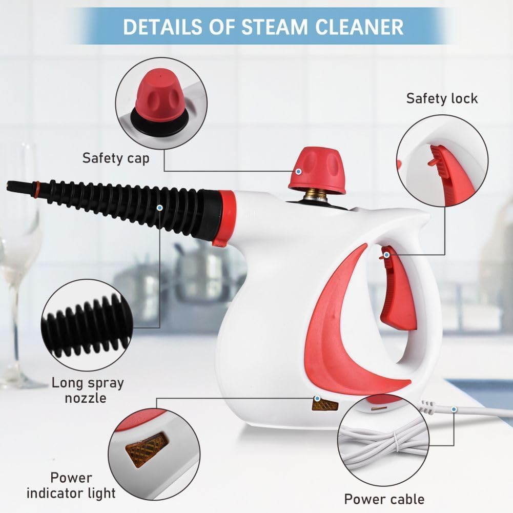 Handheld Steam Cleaner, 10 in 1 Handheld Pressure Multi Purpose Cleaner Home Use (Red)