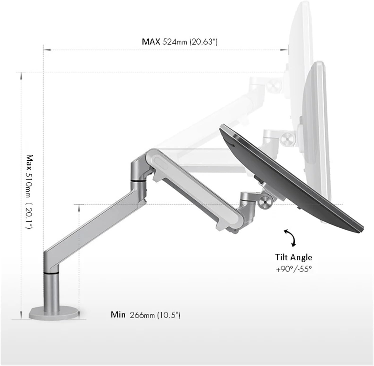 OZ-1 Aluminum Height Adjustable 17-32 Inch Monitor Stand Desktop Stand Single Arm Gas Spring Monitor Mounting Bracket(Inner hole 38.1mm-6 way)
