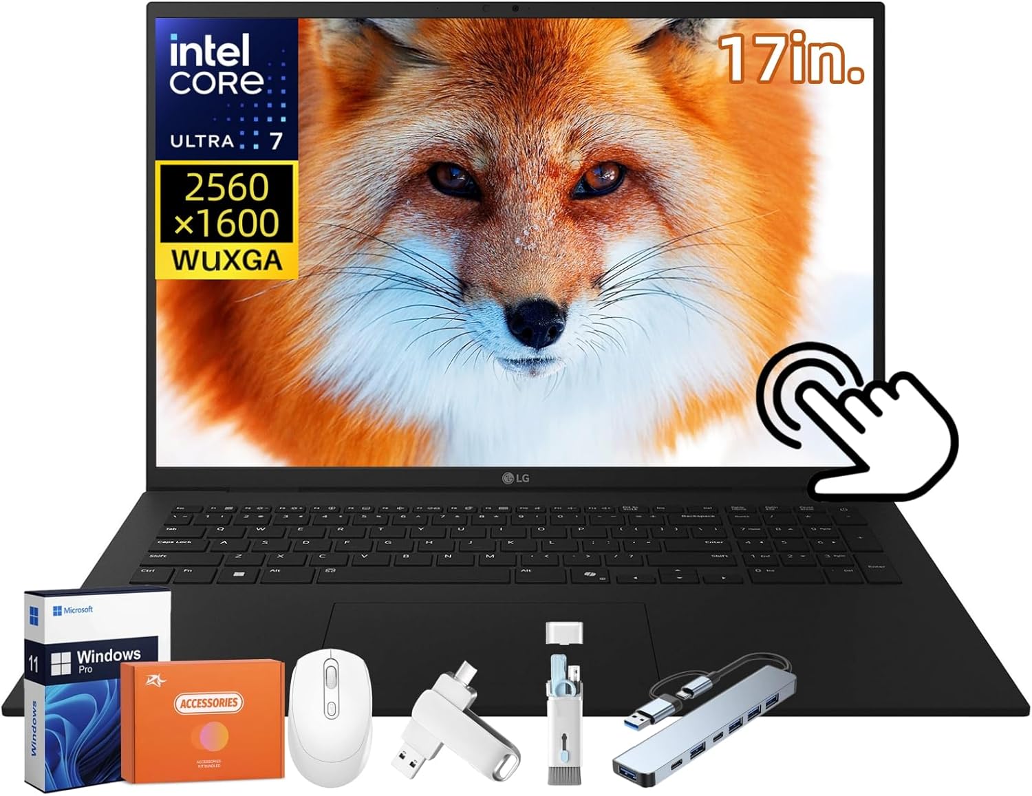 LG Gram 17 Touchscreen Lightweight Laptop for Business/Students, Intel Ultra 7 258V, 17 inch QHD+ Touchscreen, 32 GB LPDDR5X, 4 TB SSD, Copilot+, Wi-Fi 7, Backlit Keyboard, Windows 11 Pro, Accessories