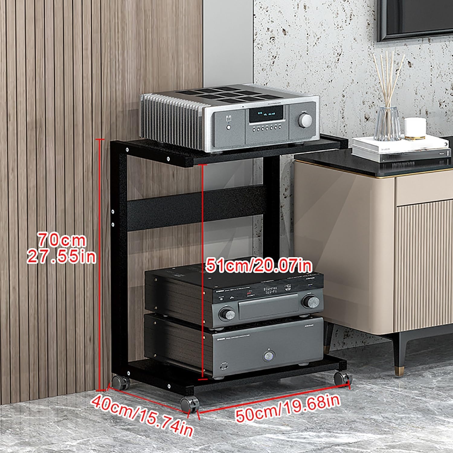 Rolling Black Display Cabinet - Multi-Functional Media Stand & Audio Rack for Gaming Consoles