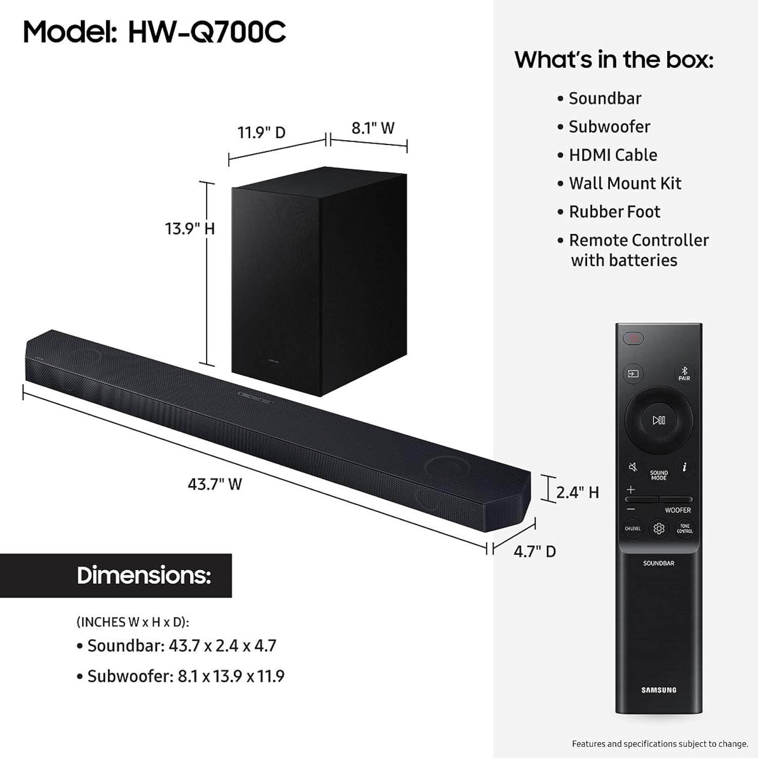 SAMSUNG HW-Q700C 3.1.2ch Soundbar w/Wireless Dolby Audio