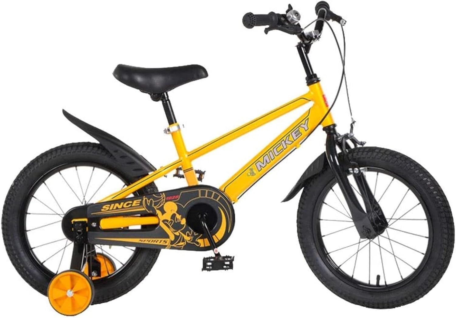 Original 12 Inch Girls' Bike Yellow Bike with Front Basket Training Wheels and Mudguards