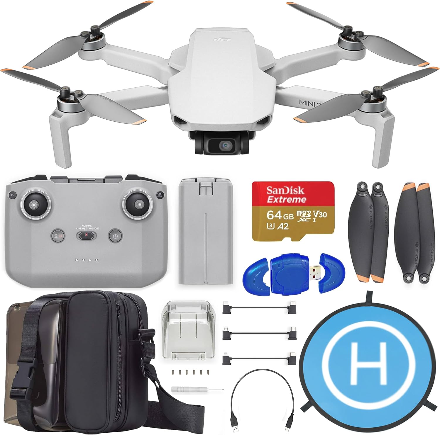 DJI Mini 2 SE, Lightweight Mini Drone with QHD Video, 10km Max Video Transmission, 31-Min Flight Time, Under 249 g, Auto Return to Home Bundle with 64GB Memory, DJI Bag, Landing Pad + More