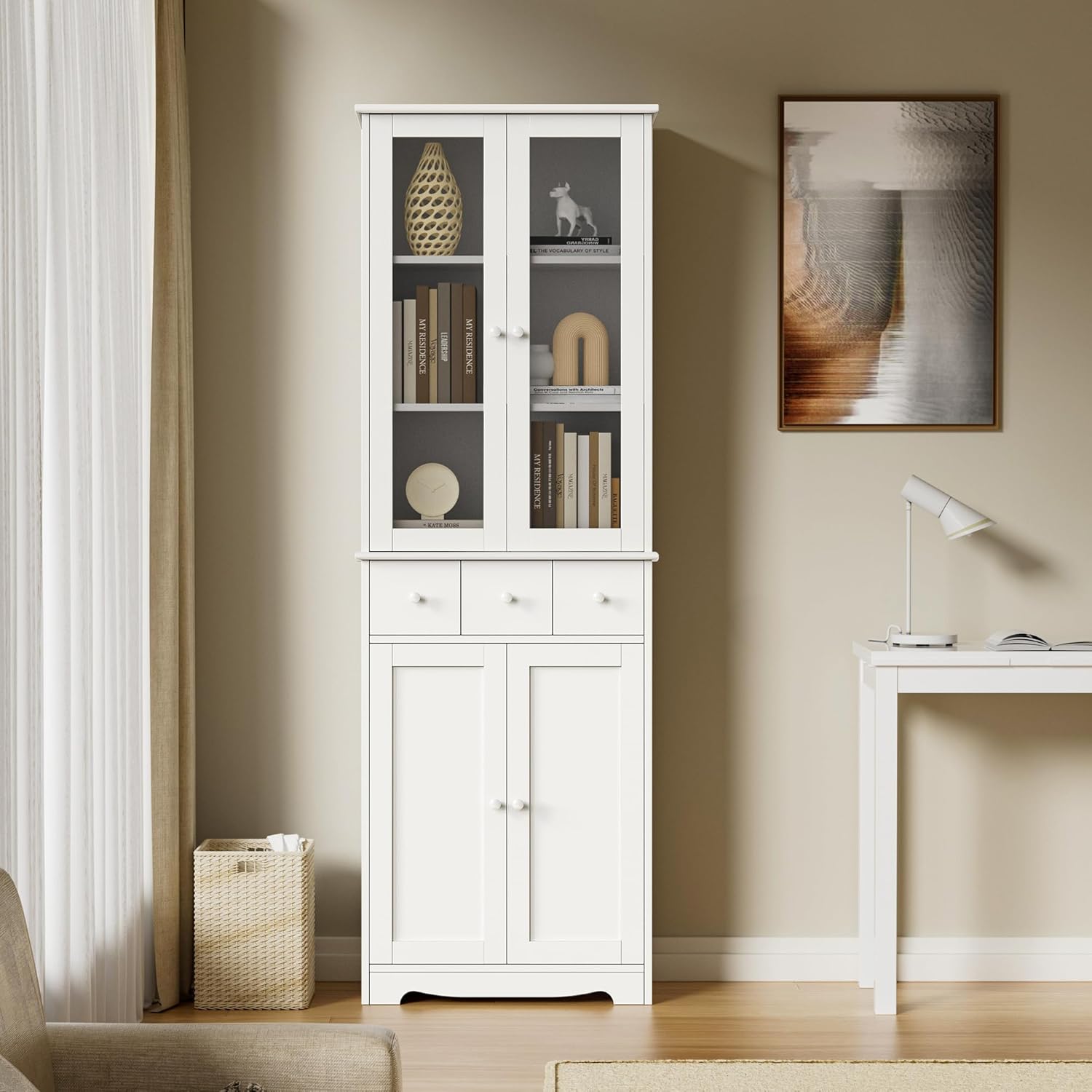 3 Tier Home Office Bookshelf, Large Storage Shelves, Display Cabinet with LED Lights,Modern Bookcase