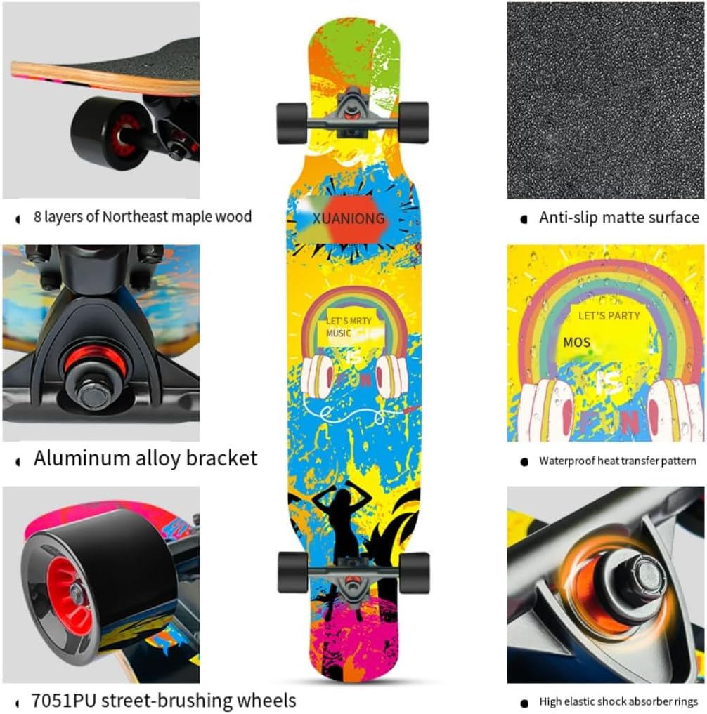 42-inch Twin-tip Skateboard for Street Cruising Adult Skateboard Gift for Beginners and Professionals Versatile Suitable for Male and Female Skaters