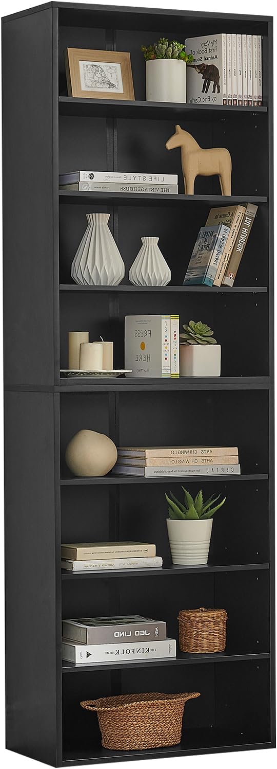 BFJDM 71 Inch Tall 8-Shelf Bookcase, Wood Bookshelf Storage Organizer Adjustable Shelf for Home Office Living Room, Converts into Two 4-Shelf Bookshelves, Black