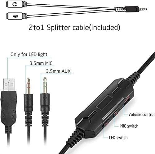 Gaming Headset - Comfortable Head-Mounted PC Gaming Headset USB Headphones with Noise Cancelling Microphone RGB Lights Plug & Play for Laptops Computers,USB Interface with Microphone Microphone