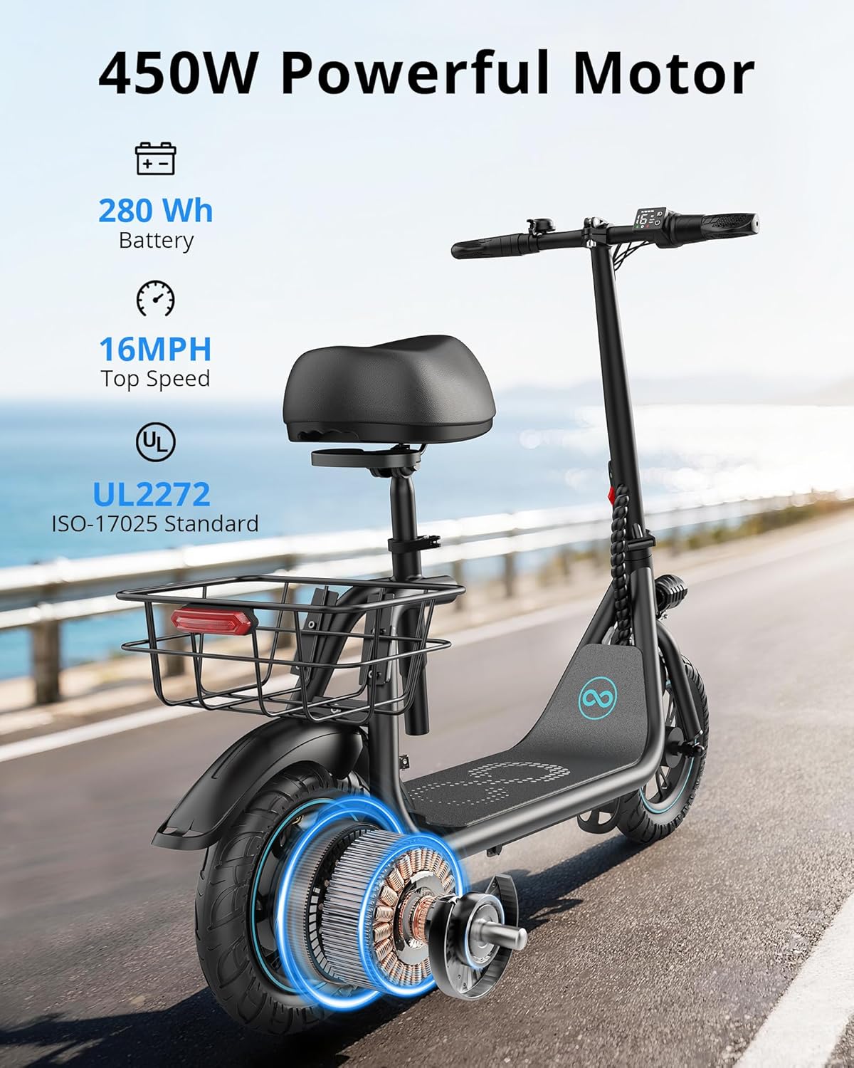 Gyroor Electric Scooter for Adults with Seat, 300W Motor, Upgraded Stable Battery, 20 Miles Range, Folding Commuter Scooter, Adjustable Comfort Seat, Bonus Lock & Phone Holder for Urban Travel, C1-N2Q