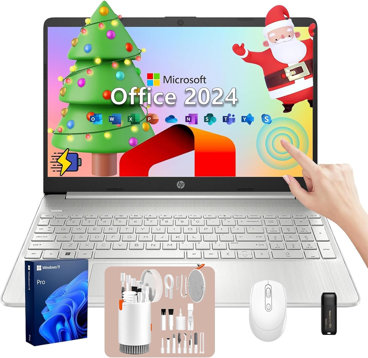 HP 15.6-inch Flagship Touchscreen Laptop - Win 11 Pro - AI-Powered Office 2024 Lifetime - Intel i7-1255U - FHD Display - Wi-Fi - w/JAWFOAL Accessories (64 GB RAM, 2TB SSD)