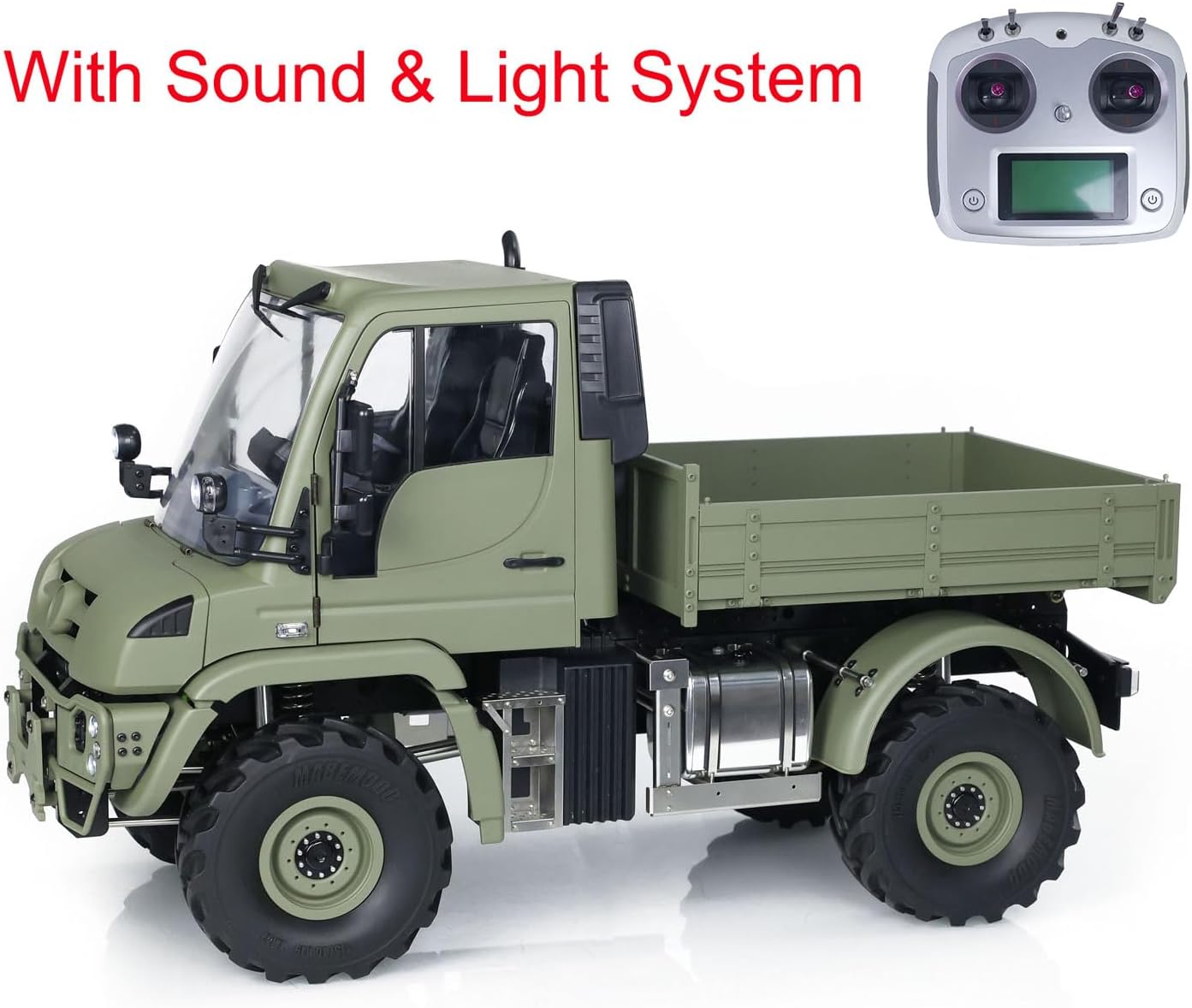 1/10 Metal Bucket RC Off-Road Vehicles U423 4x4 Remote Control Crawler Car Model 2-Speed Transmission Differential-Lock Axles Light Sound Hobby Grade Model(Matte Military Green)