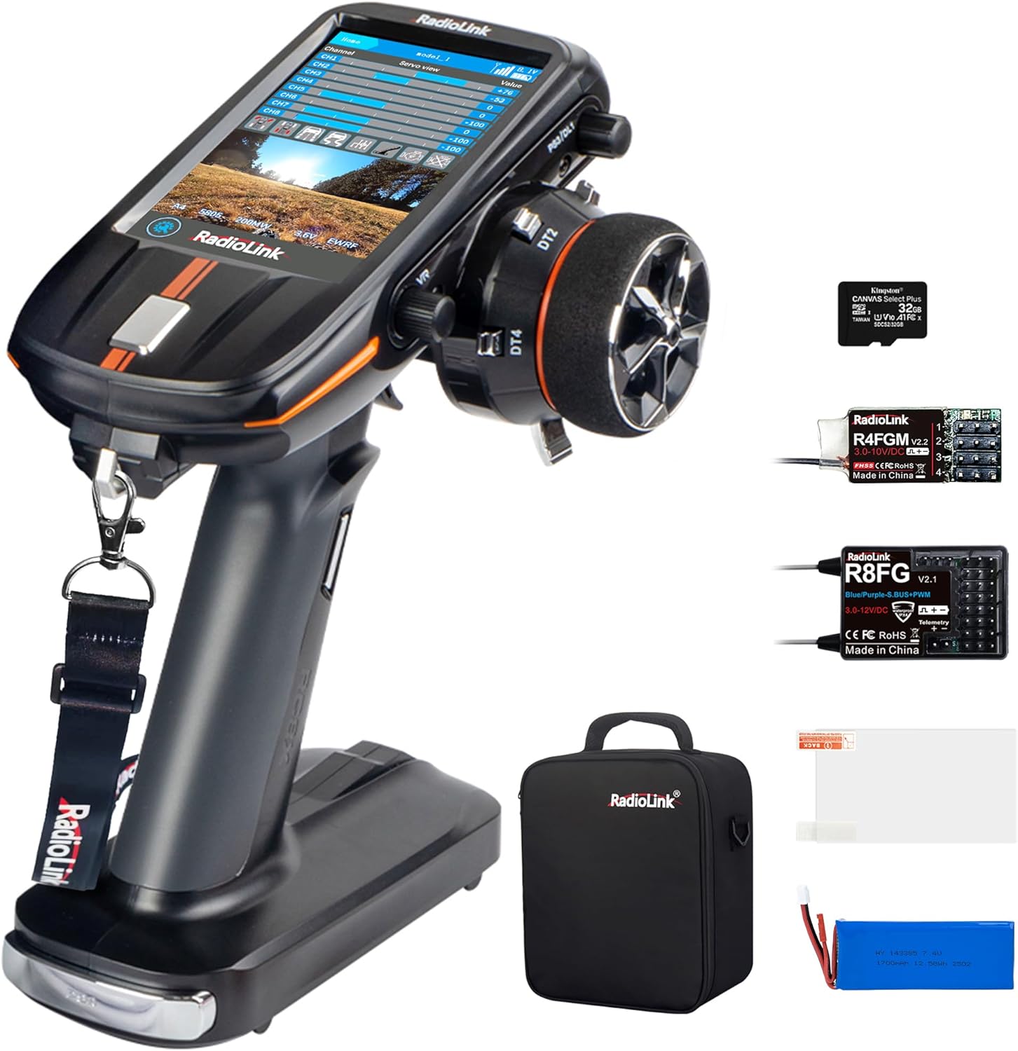 Radiolink RC8X 8 Channels 2.4G RC Transmitter and R8FG&R4FGM V2.1 Gyro Receiver, Voltage Telemetry Surface Remote Controller, 4.3