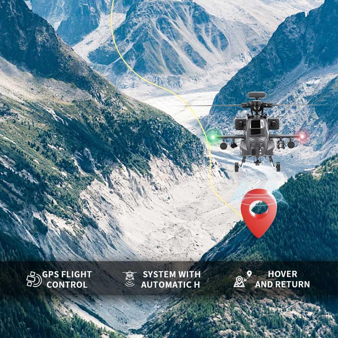 Remote Control Helicopter for Adults- 1/32 F11-S AH64 RC Helicopter with Smart GPS, 2.4G 6CH Dual-axis Co-Drive Flybarless Remote Control Airplane, Gift for Christmas Birthday