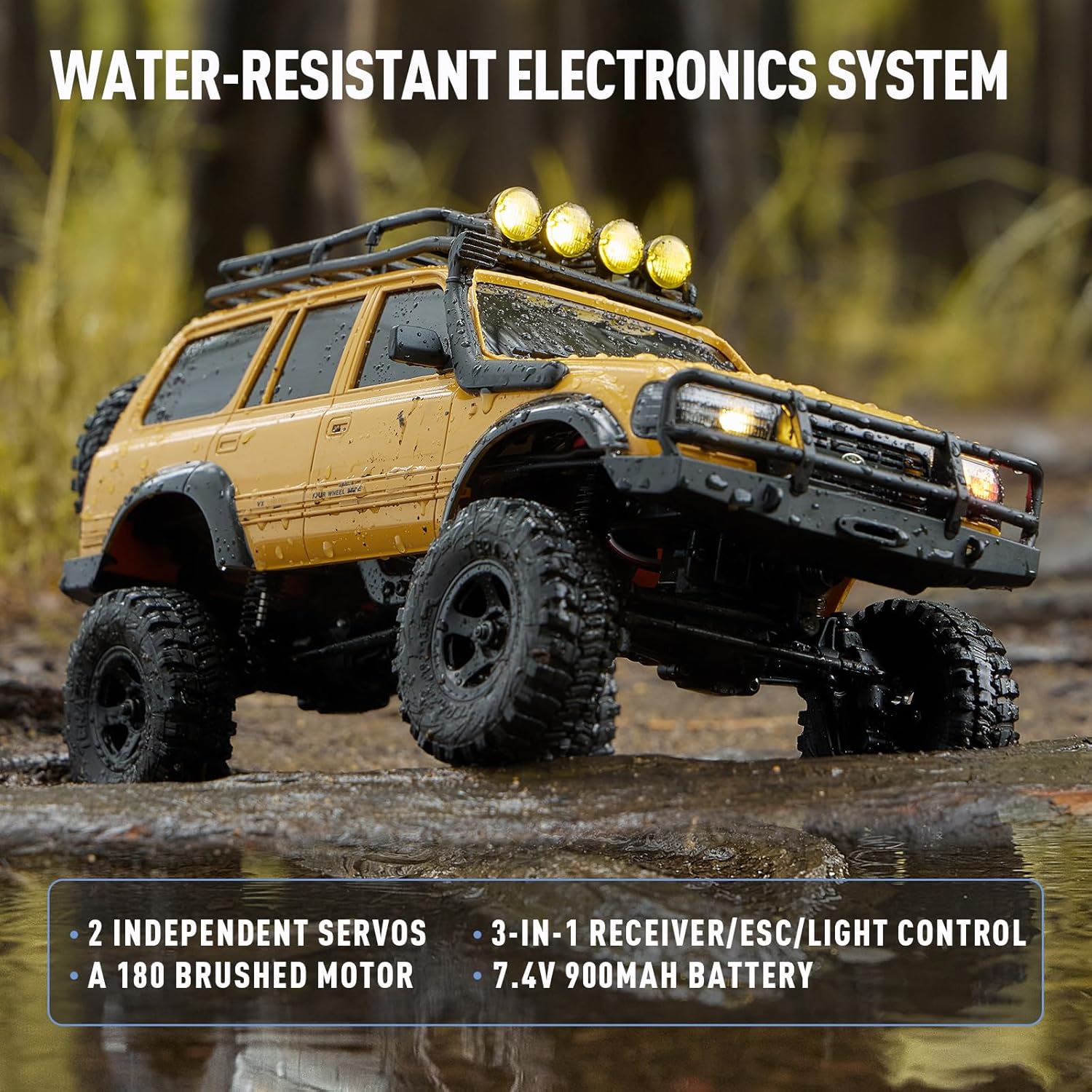 BEEZRC FMS RC Crawler 1/18 FCX18 Land Cruiser LC80 RTR Toyota Licensed 4WD RC Rock Truck 2.4Ghz 900mAh Hobby Grade RC Car Model Mini Remote Control Car Off Road Vehicle FMS11831RTRYL (Yellow)