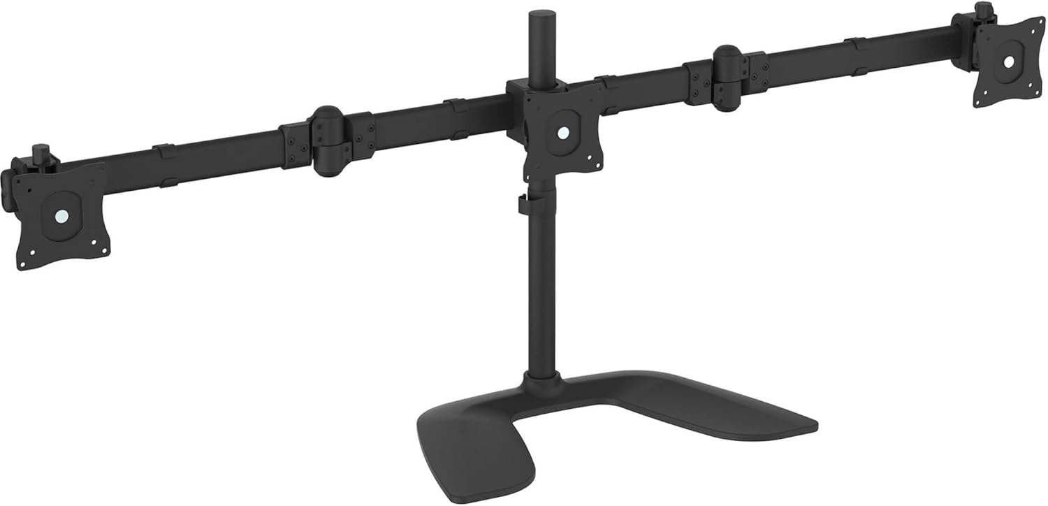 StarTech.com Triple Monitor Stand - Articulating - For Monitors 13” to 27” Adjustable VESA Computer Monitor Stand for 3 Monitor Setup - Steel - Black (ARMBARTRIO2)
