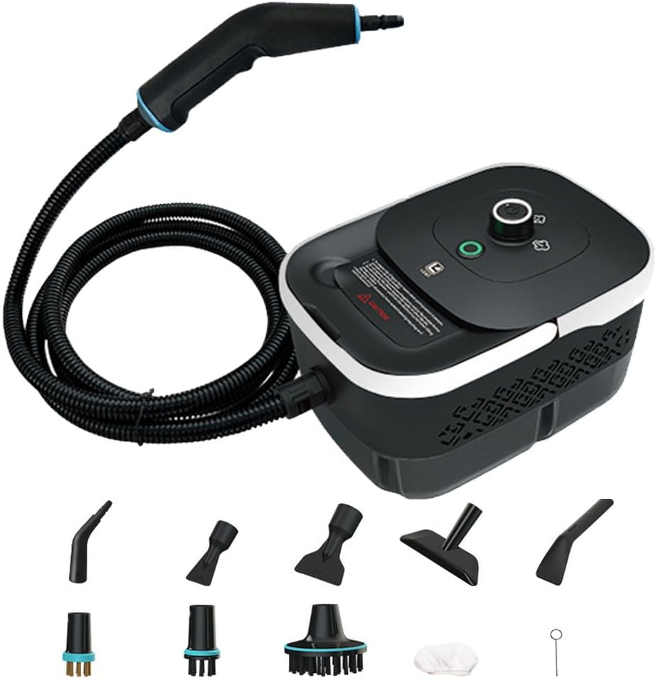 HGTRH 1250ML Portable Steam Cleaner, 1500W Handheld Steam Cleaner 4Bar 105°C 3 Gear Adjustment for Cleaning Upholstery Bathroom Grout and Tiles Car Detailing Black