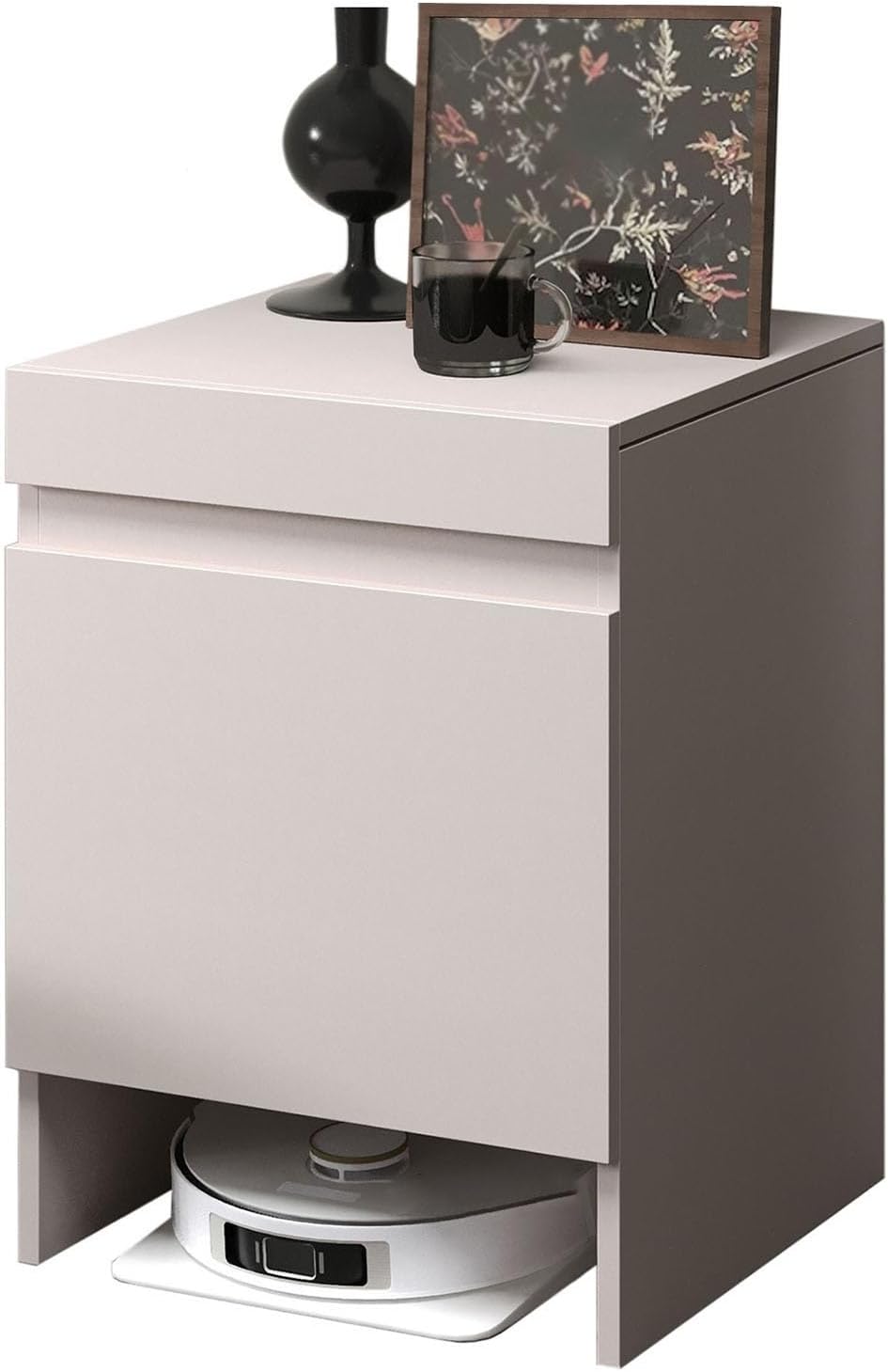 ZAQYCM Wood Organizer Stand for Sweeping Robot Vacuum - Sweep Smart Floor Sweeper Hidden Storage Rack, Self-Emptying Sweeper Machine Cabinet, Easy to Change Water(Gray)