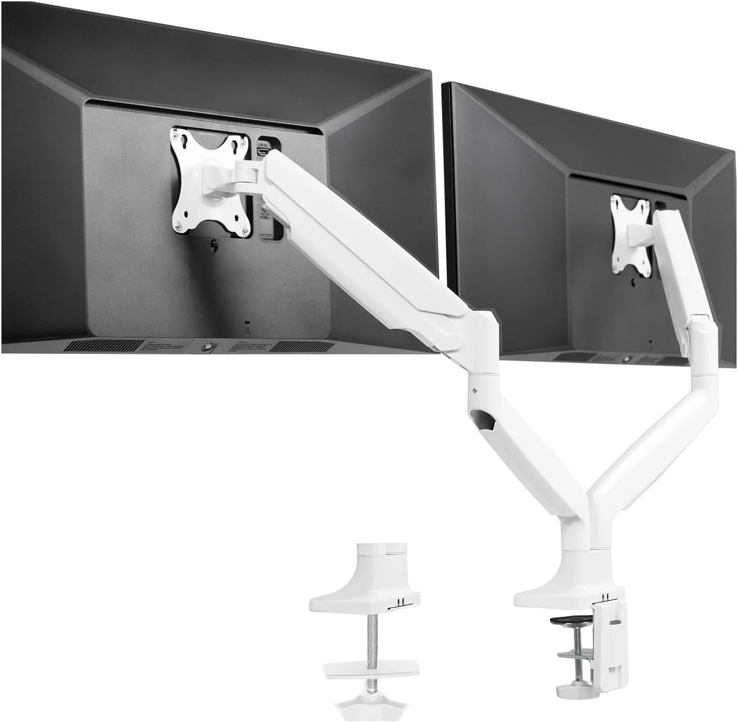 White Dual Extra Wide 40 Inch Computer Monitor Desk Mount with Pneumatic Springs -