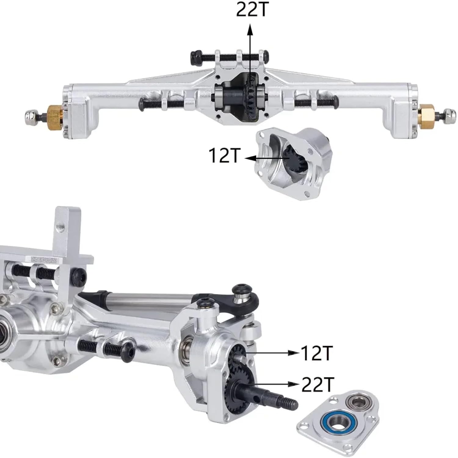for TRX4M 1/18 with Lay Down Servo Mount & Links Aluminum CNC Portal Axles +10mm RC Crawler Car Axle Upgrade Parts RC Car Repair Kit(Silver)