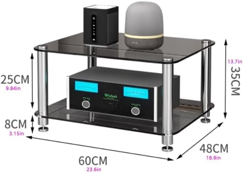 Sofa Tables Modern Wooden Console Table Clear Tempered Glass AV Shelf Stand for DVD Players Gaming Consoles and Streaming Devices 3Tier Audio Rack with Stereo Storage Shelves Media Component
