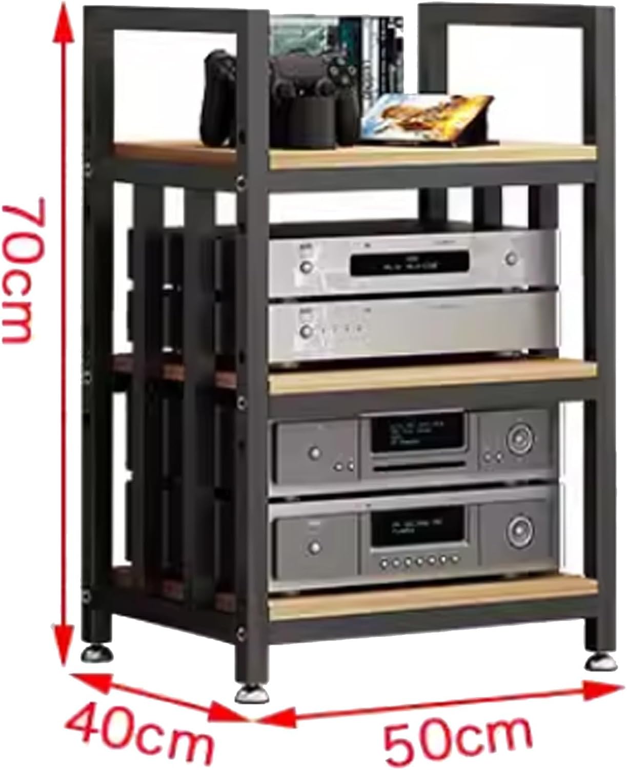 Audio Rack Tower Media Console Stereo Cabinet AV Media Stand with Wooden Shelves Adjustable Audio Component Rack for Home Long-Lasting(Natural