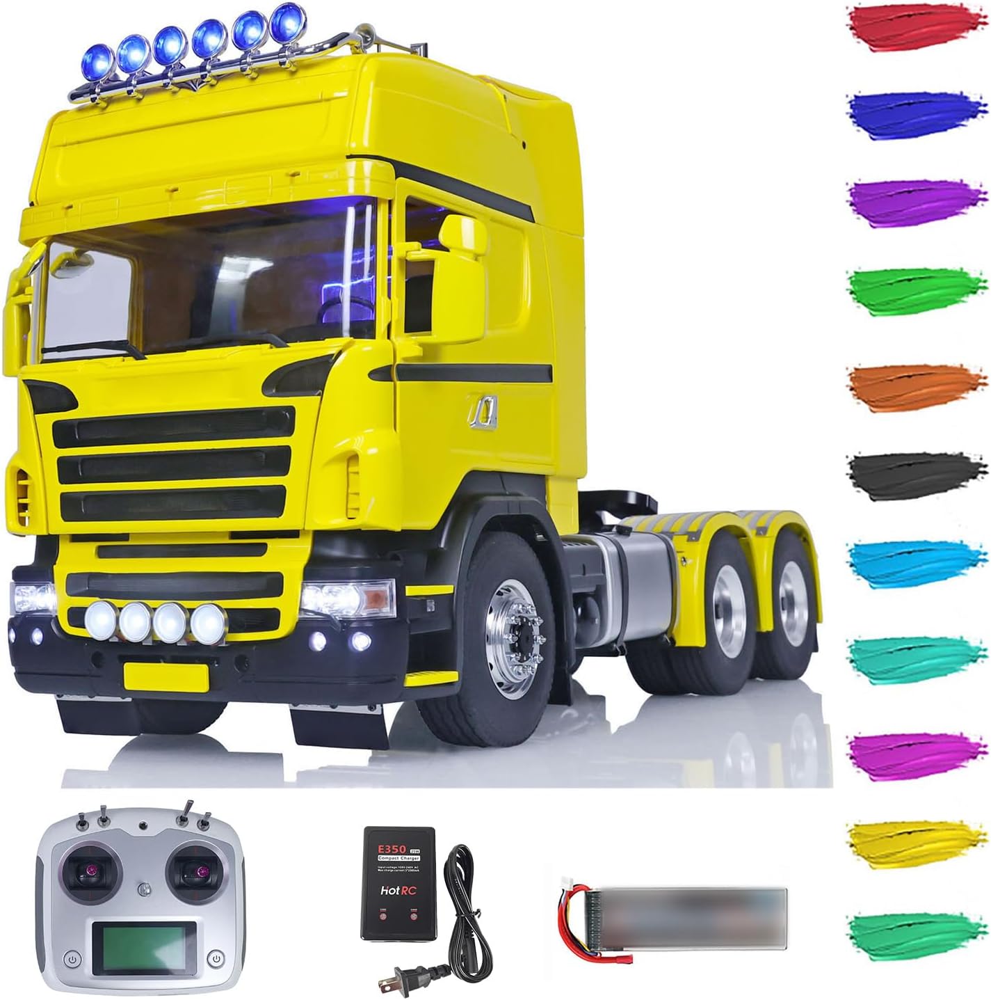 TOUCAN RC HOBBY LESU 6x6 RC Tractor Truck 1/14 RTR I6S Radio Control Car Model 2-Speed Gearbox Comes with Both a Sound System and a Lighting System (Yellow)